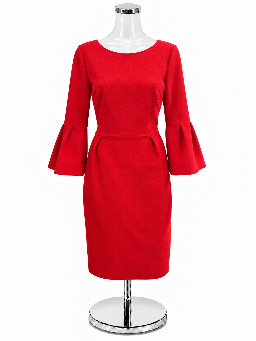 David Meister Red Wool Blend Bell Sleeve Dress - Size 8 - ONLINE ONLY