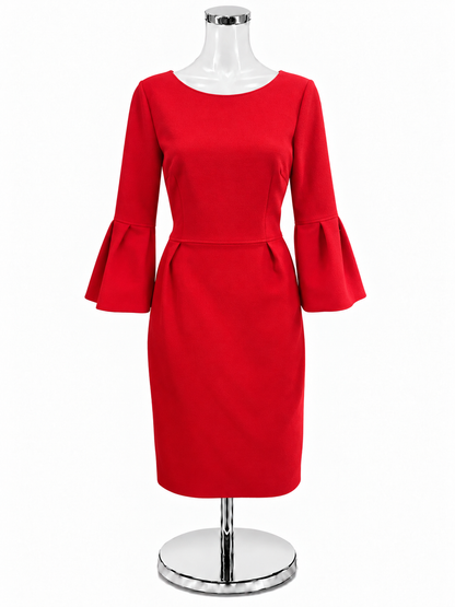 David Meister Red Wool Blend Bell Sleeve Dress - Size 8 - ONLINE ONLY