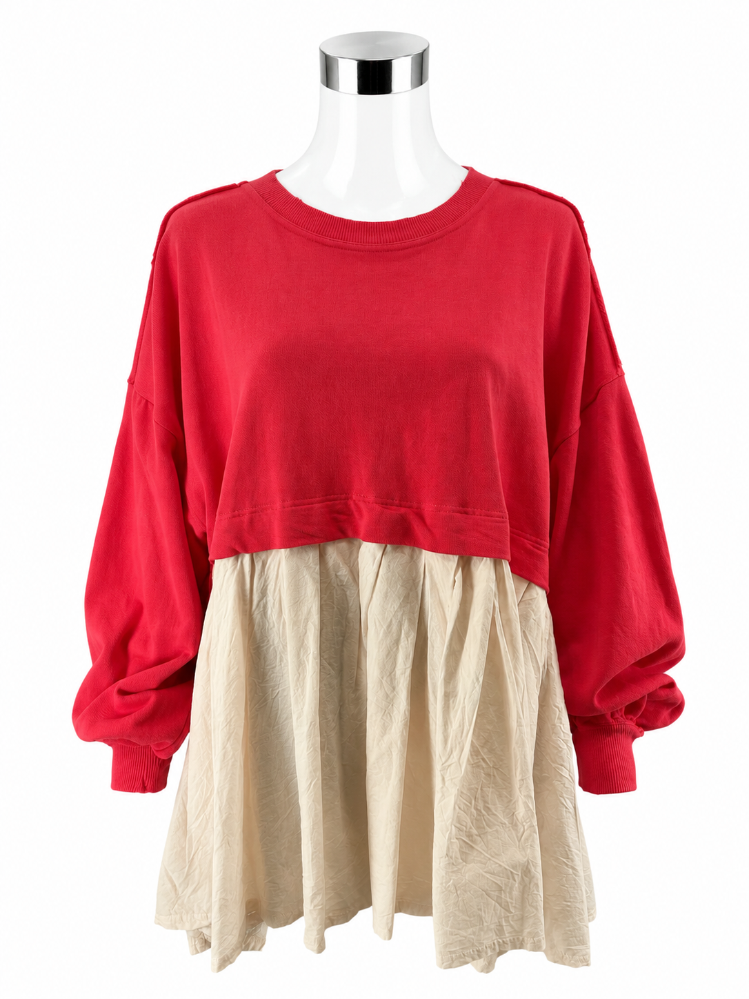 Free People Mixed Media Layered Sweatshirt Tunic Top - Pink, Cream Size XS - ONLINE ONLY