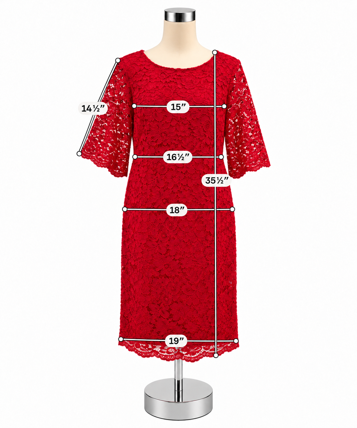Ralph Lauren Red Floral Lace 3/4 Sleeve Sheath Dress Size 12 - ONLINE ONLY