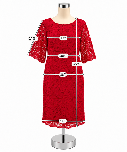 Ralph Lauren Red Floral Lace 3/4 Sleeve Sheath Dress Size 12 - ONLINE ONLY