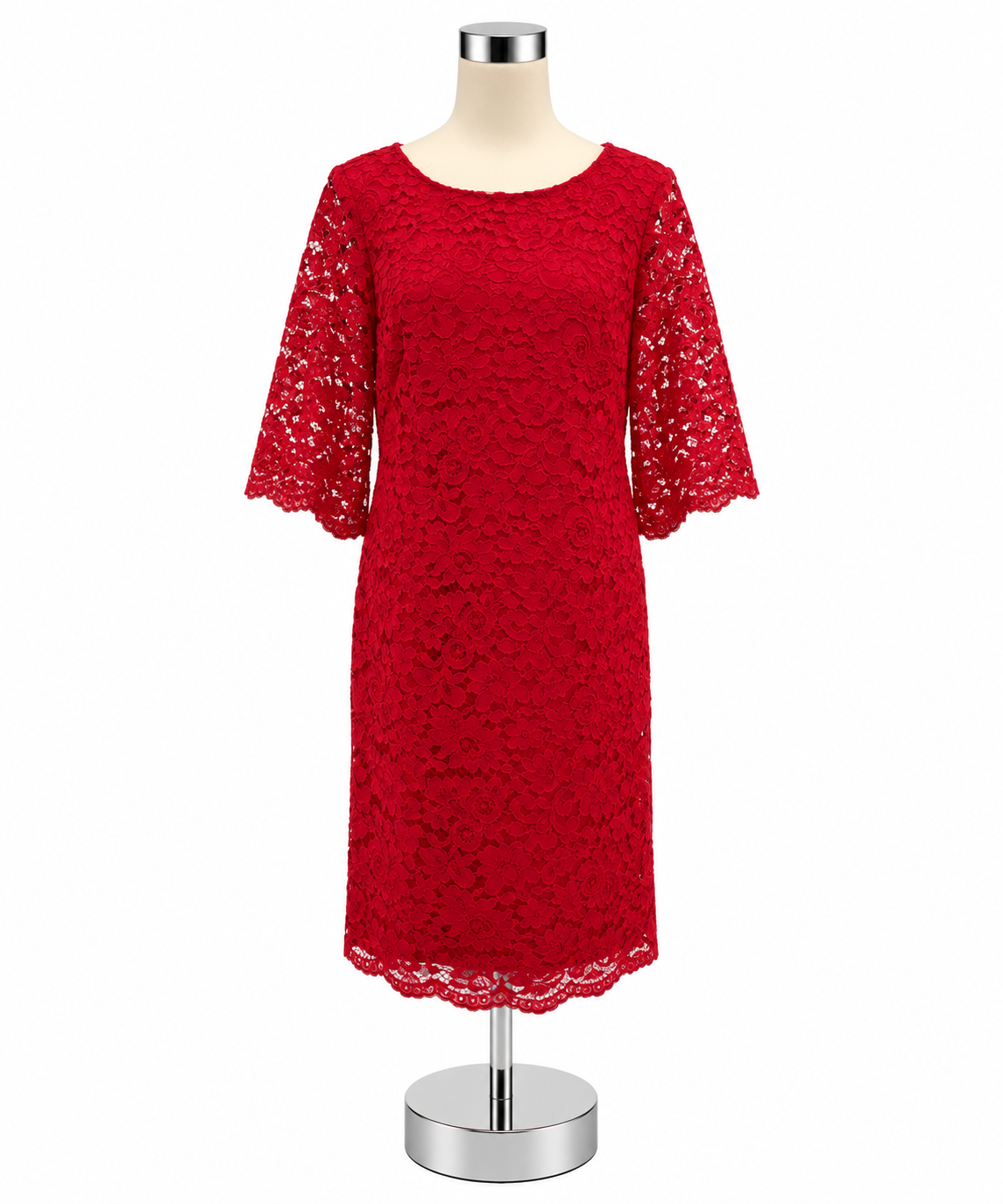 Ralph Lauren Red Floral Lace 3/4 Sleeve Sheath Dress Size 12 - ONLINE ONLY