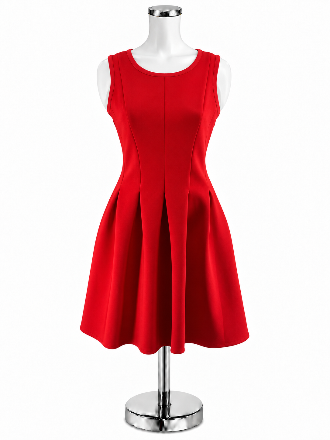 Ann Taylor Red Pleated Scuba Fit &amp; Flare Dress NWT Size 4 - ONLINE ONLY