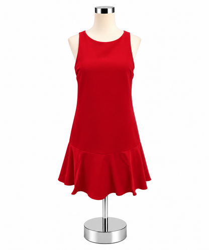 H&amp;M Red Linen-Blend Ruffle Hem Mini Dress Size XS - ONLINE ONLY