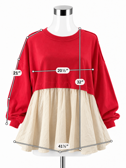 Free People Mixed Media Layered Sweatshirt Tunic Top - Pink, Cream Size XS - ONLINE ONLY