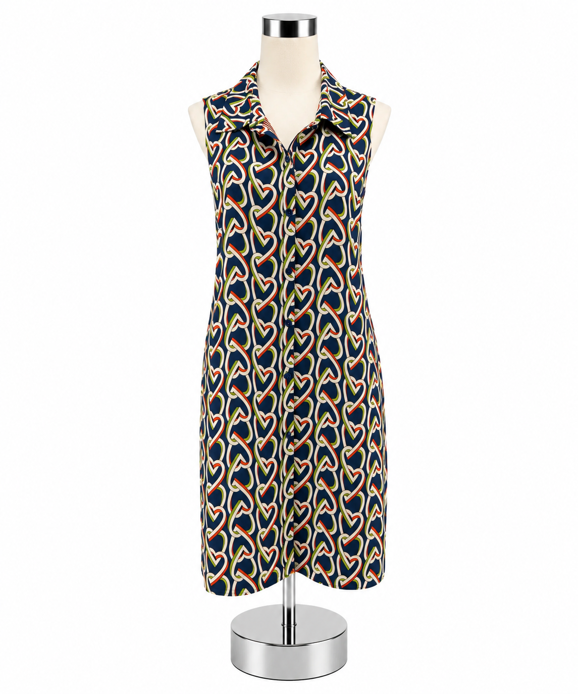 Cabi Heart of Gold Dress Sleeveless Button Front Shirtdress Hearts Print Size Medium