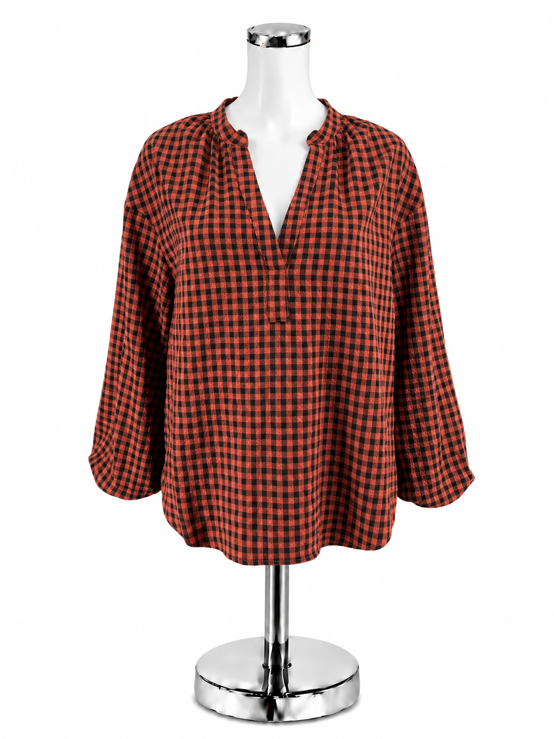 A New Day Rust &amp; Black Plaid Peasant Blouse | Size Medium - ONLINE ONLY