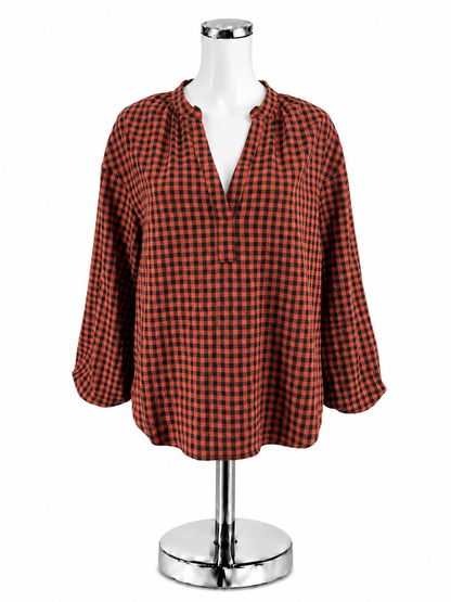 A New Day Rust &amp; Black Plaid Peasant Blouse | Size Medium - ONLINE ONLY