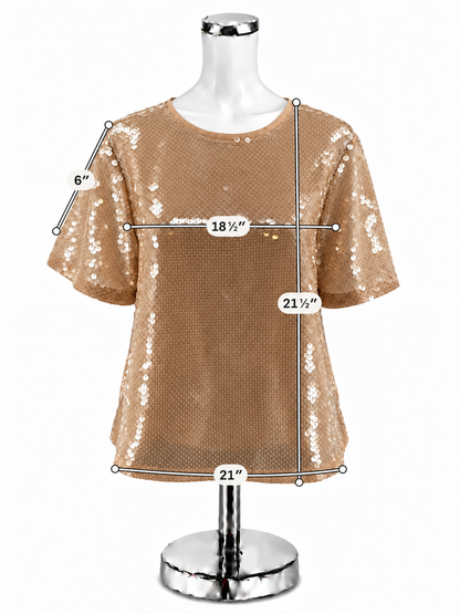 LOFT Peach Sequin Short Sleeve Blouse Medium Top - ONLINE ONLY