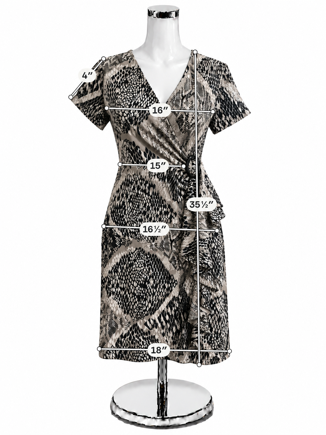 Alfani Petite Brown &amp;amp; Black Snake Print Faux Wrap Dress - Size PP - ONLINE ONLY