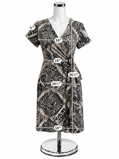 Alfani Petite Brown &amp;amp; Black Snake Print Faux Wrap Dress - Size PP - ONLINE ONLY