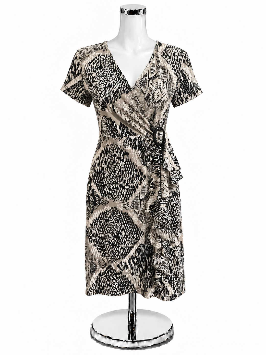 Alfani Petite Brown &amp;amp; Black Snake Print Faux Wrap Dress - Size PP - ONLINE ONLY