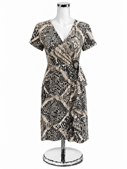 Alfani Petite Brown &amp;amp; Black Snake Print Faux Wrap Dress - Size PP - ONLINE ONLY