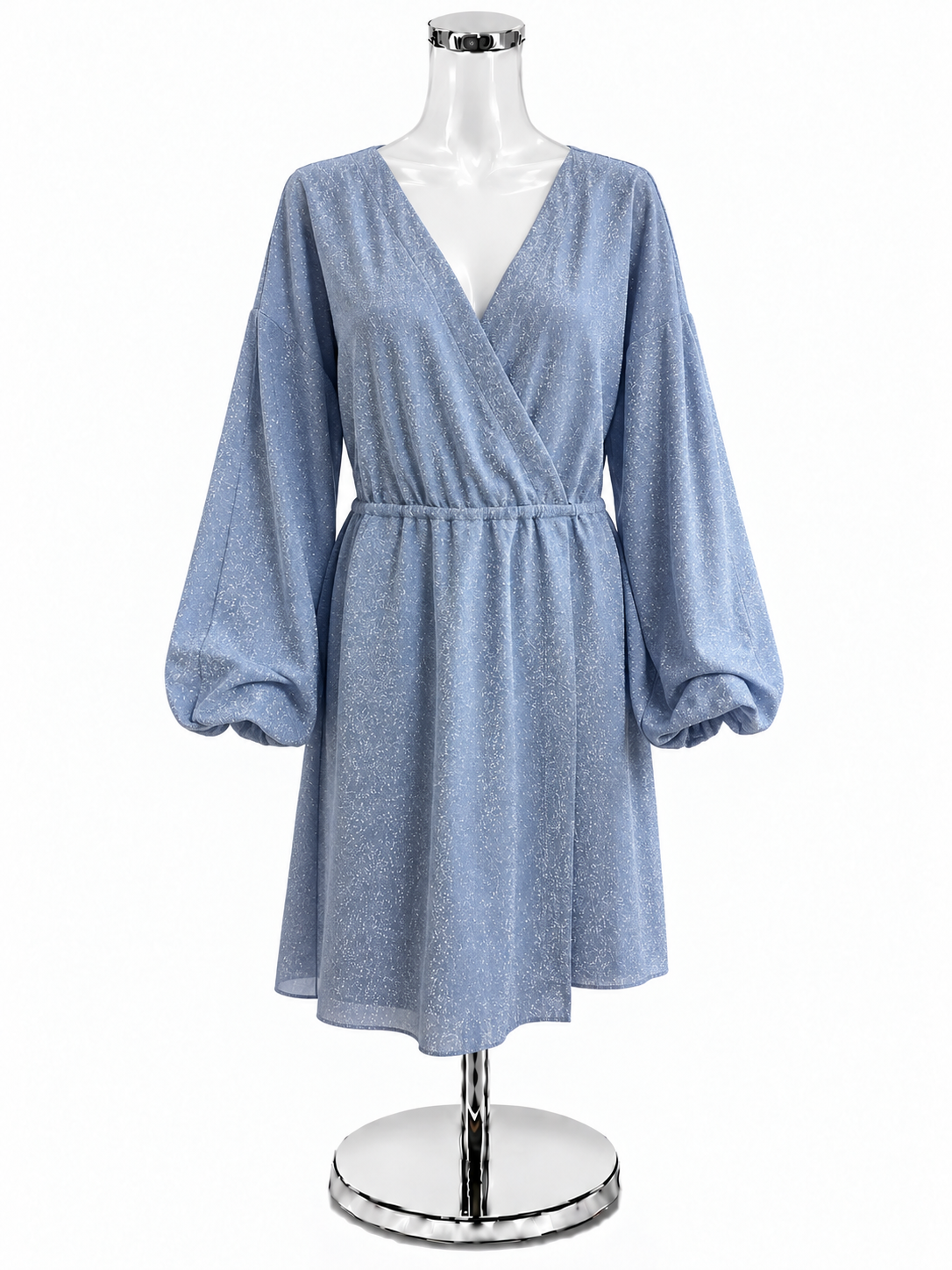 GBGB Baby Blue Sparkle Long Sleeve Wrap Mini Dress - Size M - ONLINE ONLY