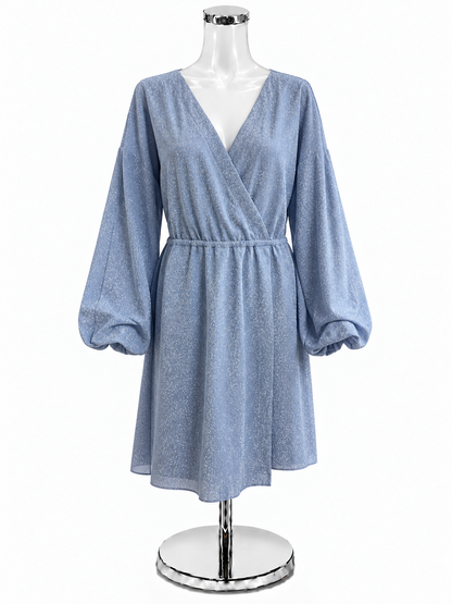 GBGB Baby Blue Sparkle Long Sleeve Wrap Mini Dress - Size M - ONLINE ONLY