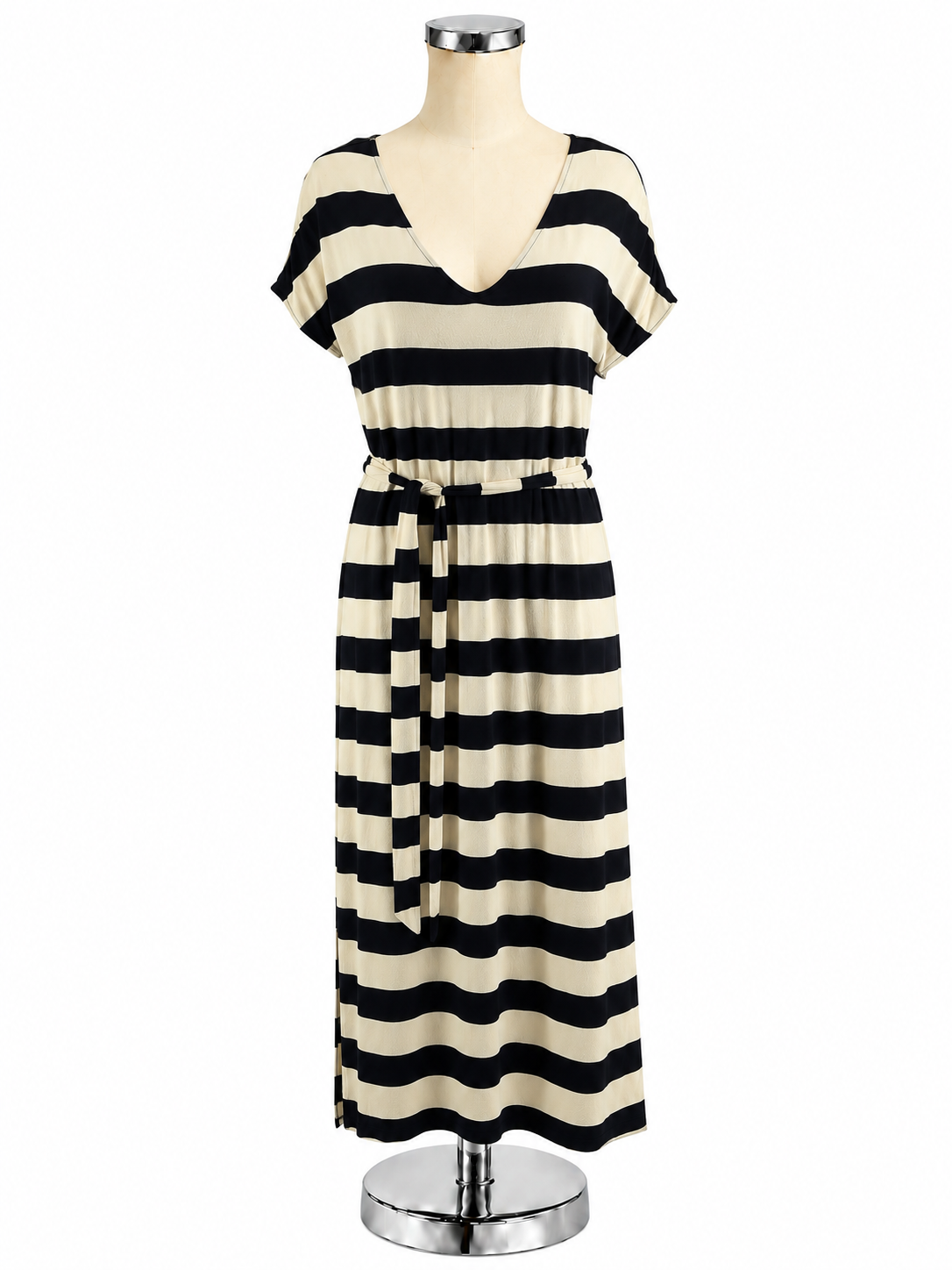Banana Republic Navy &amp; Cream Nautical Stripe Belted Maxi Dress Size Medium - ONLINE ONLY