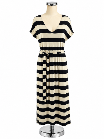 Banana Republic Navy &amp; Cream Nautical Stripe Belted Maxi Dress Size Medium - ONLINE ONLY