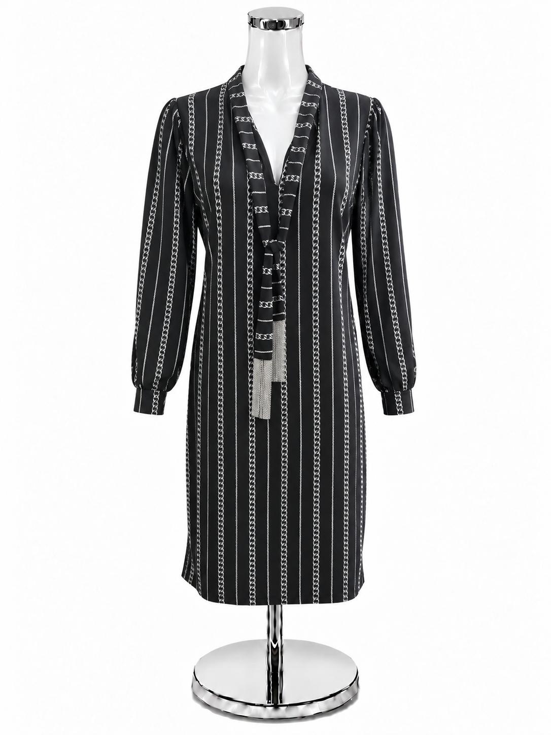 Michael Kors Pre-Owned Michael Kors Chain Print Long Sleeve Dress Black, Gray Size M - ONLINE ONLY