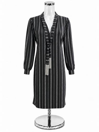 Michael Kors Pre-Owned Michael Kors Chain Print Long Sleeve Dress Black, Gray Size M - ONLINE ONLY