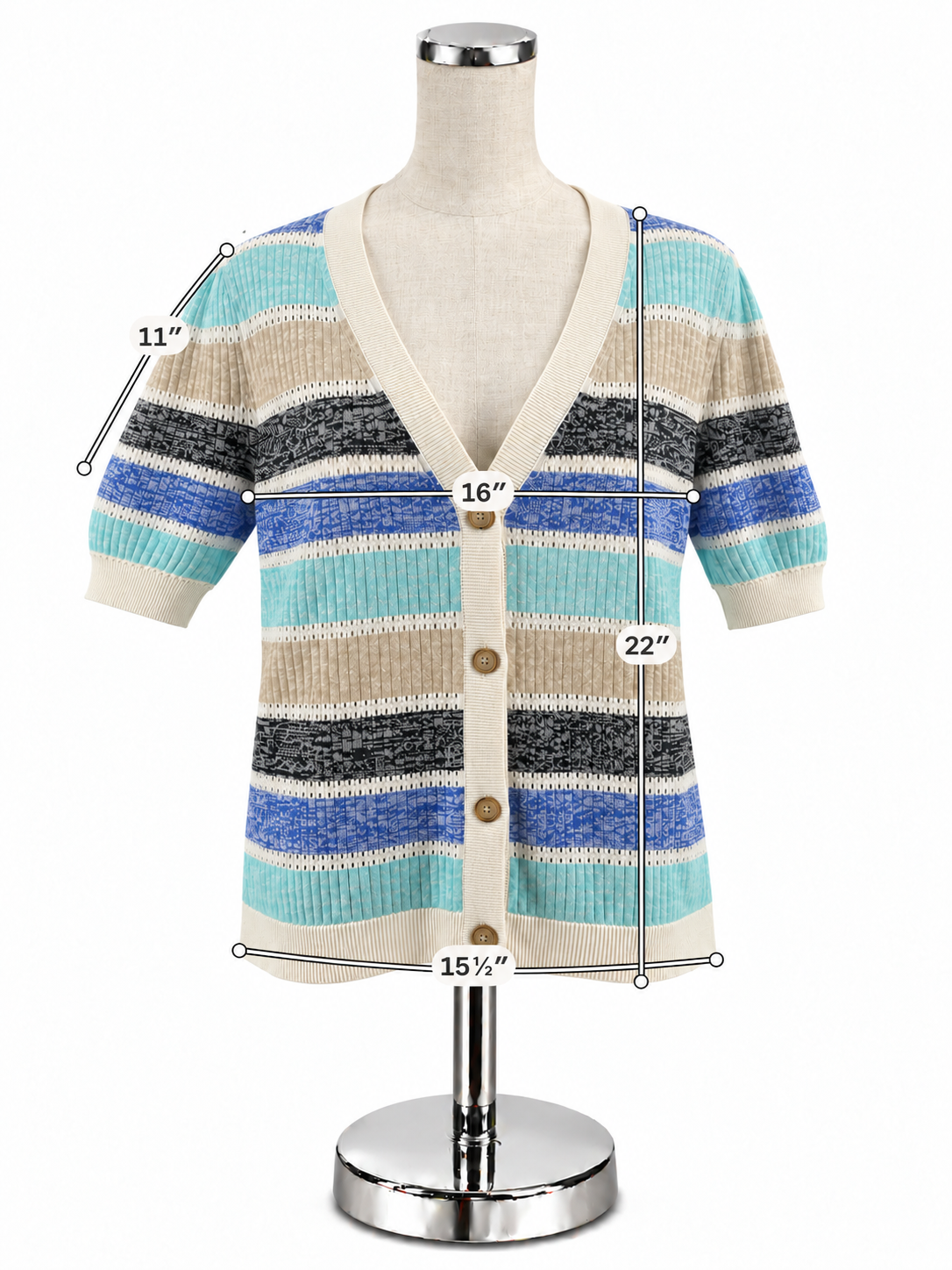 LOFT Striped Puff Sleeve Cotton Sweater Cardigan Size Large - ONLINE ONLY