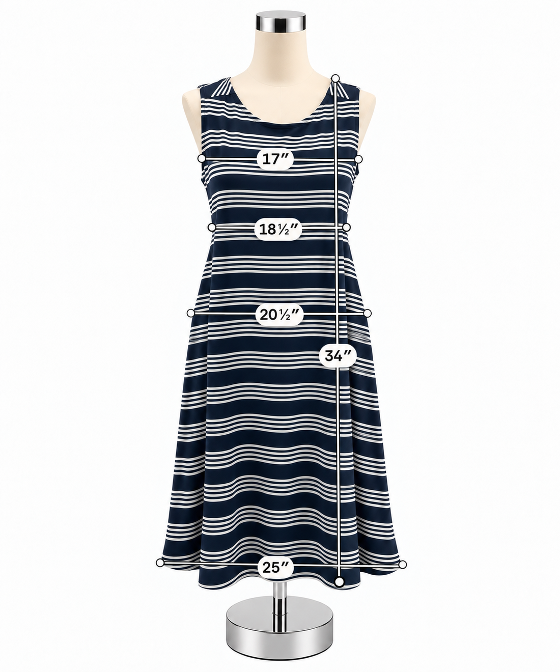 LOFT Navy White Striped Sleeveless Swing Dress Keyhole Back NWT | Size Medium - ONLINE ONLY