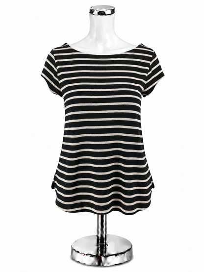 LOFT Striped Keyhole Tie-Back Knit Top Black White NWT Size XS - ONLINE ONLY