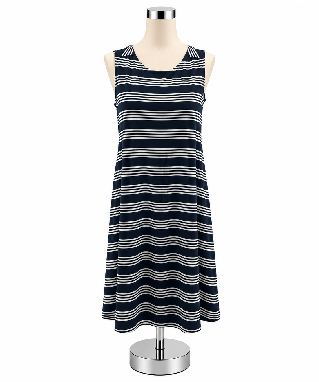 LOFT Navy White Striped Sleeveless Swing Dress Keyhole Back NWT | Size Medium - ONLINE ONLY