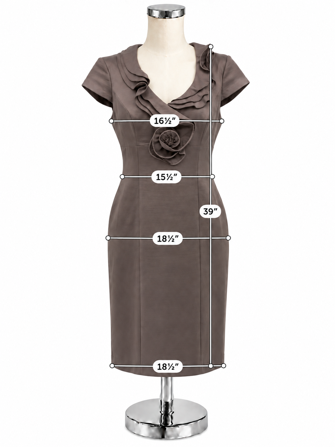 Adrianna Papell Ruffle Rosette Sheath Dress Taupe Shimmer NWT Size 8 - ONLINE ONLY