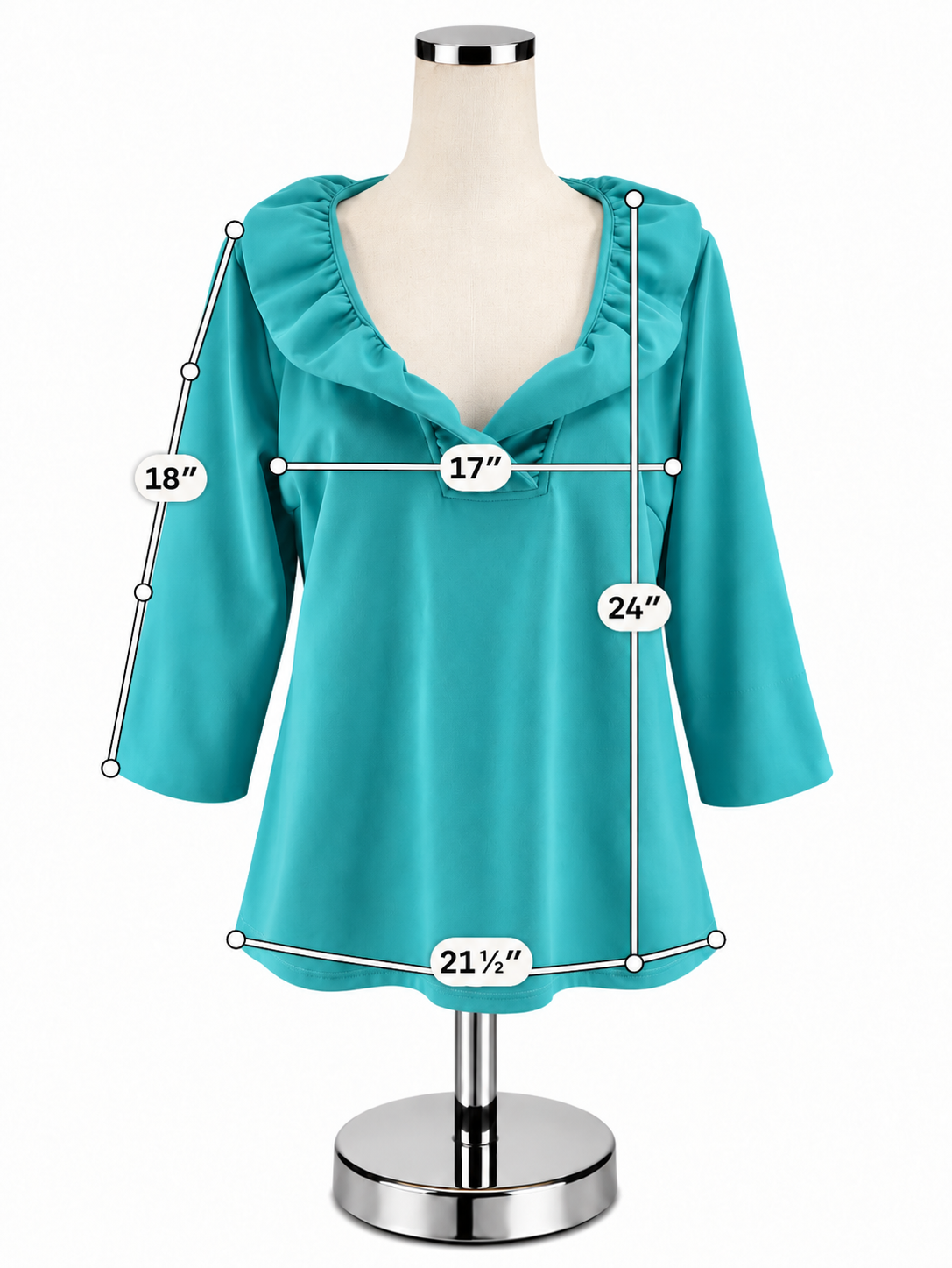 Gretchen Scott Turquoise Solid Ruffled V-Neck Tunic Top - Size XL- ONLINE ONLY