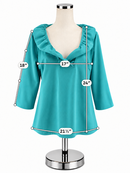 Gretchen Scott Turquoise Solid Ruffled V-Neck Tunic Top - Size XL- ONLINE ONLY