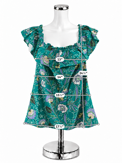 LOFT Floral Ruffle Square Neck Linen Blend Top Size Medium - ONLINE ONLY