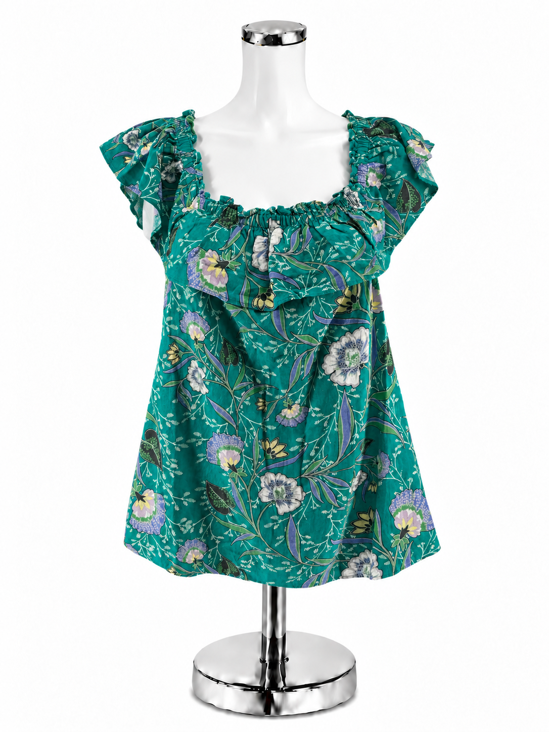 LOFT Floral Ruffle Square Neck Linen Blend Top Size Medium - ONLINE ONLY