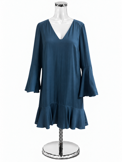 Maeve by Anthropologie Turquoise Solid V-Neck Bell Sleeve Dress Size M - ONLINE ONLY