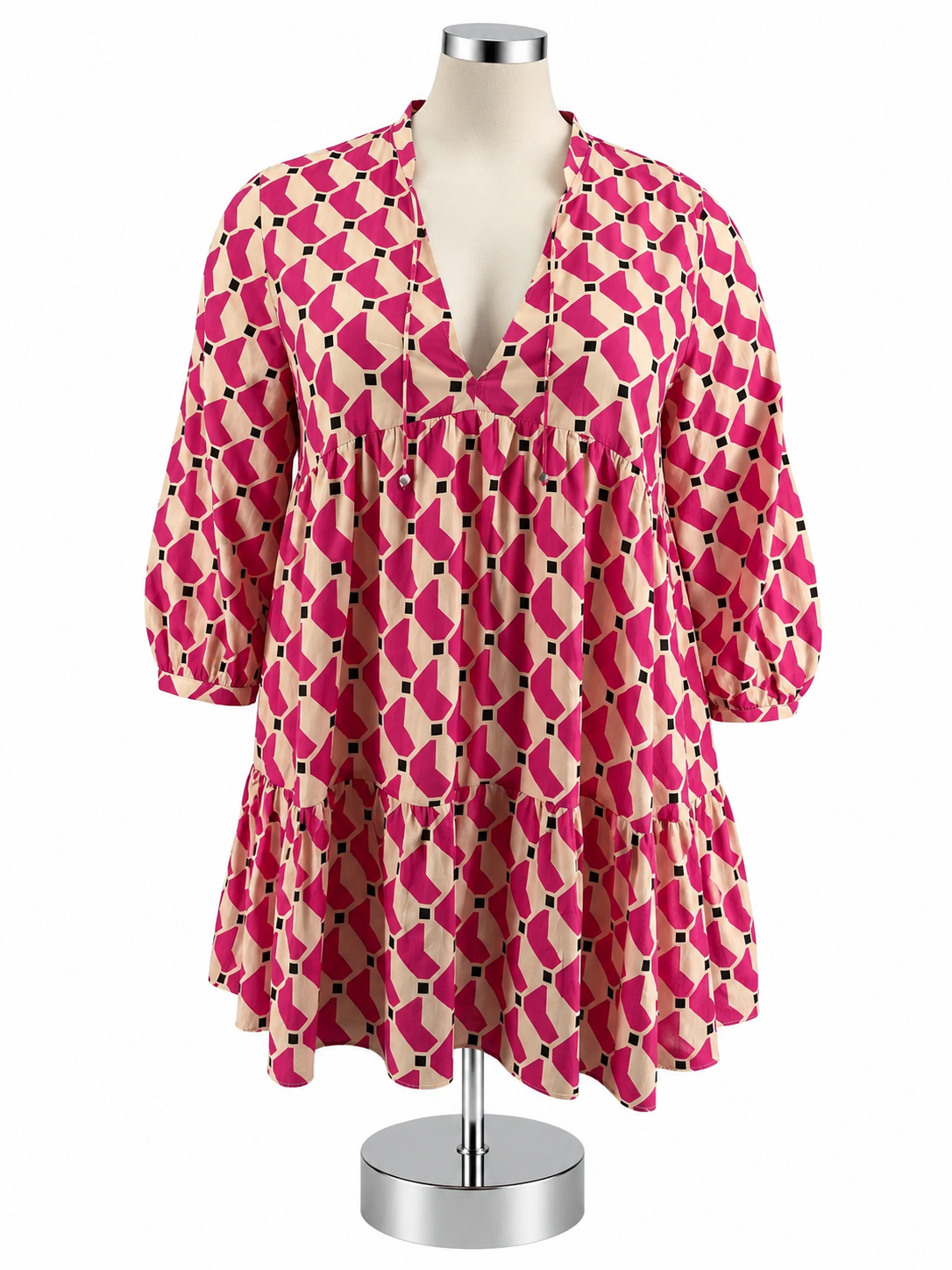 Zara The Mini Cadie Dress - Tan, Pink Geometric Print - Size XXL NWT - ONLINE ONLY