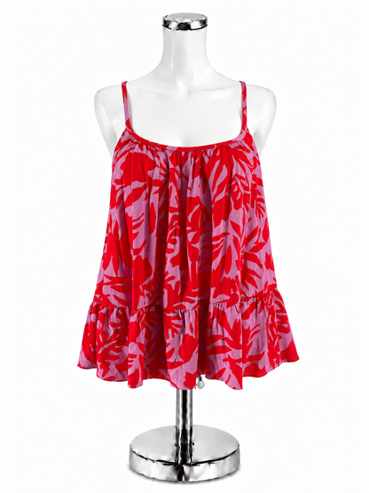 LOFT Red Pink Floral Tiered Knot Back Cami Tank Top Size Medium NWT - ONLINE ONLY