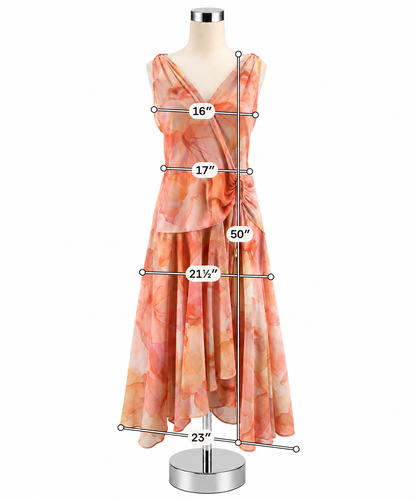 Donna Karan New York Floral Wrap Dress - Size 14 - Blush, Orange - ONLINE ONLY