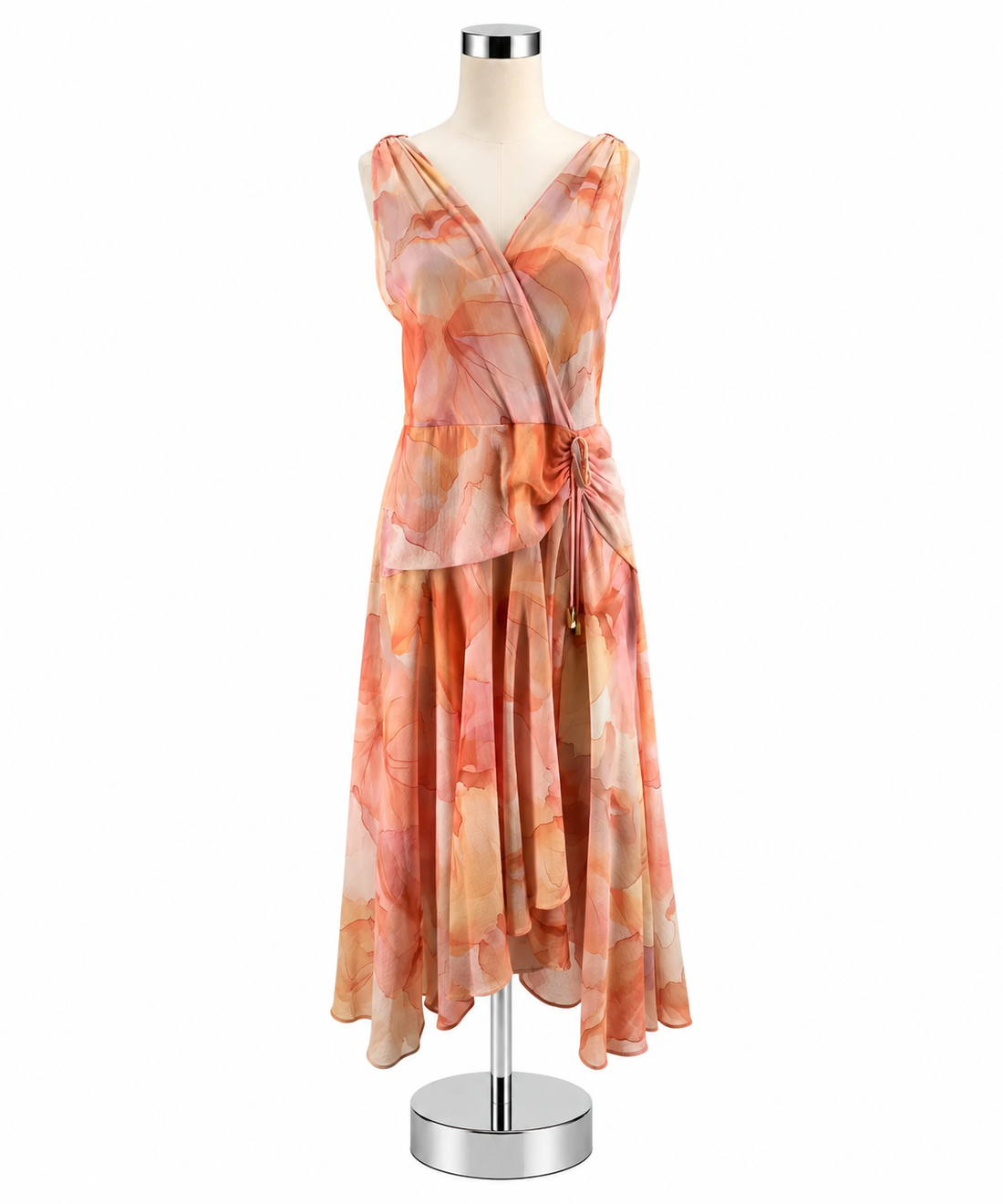 Donna Karan New York Floral Wrap Dress - Size 14 - Blush, Orange - ONLINE ONLY