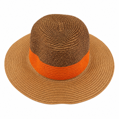 Sag Harbor Woven Two-Tone Sun Hat with Orange Band - ONLINE ONLY