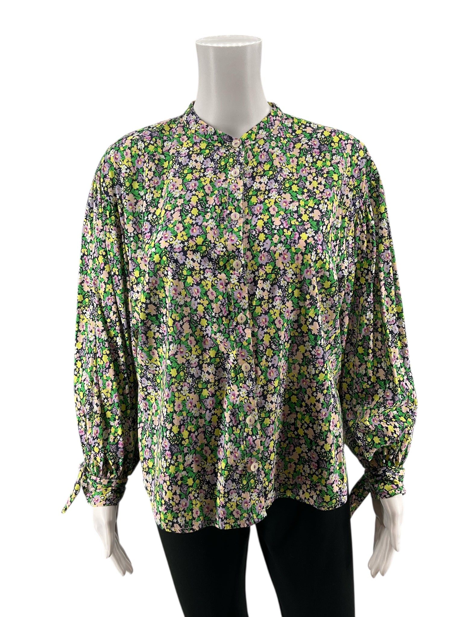 Maeve by Anthropologie multi Long Sleeve Ditsy Floral Peasant Blouse Tie-Cuff Size Small - Size S