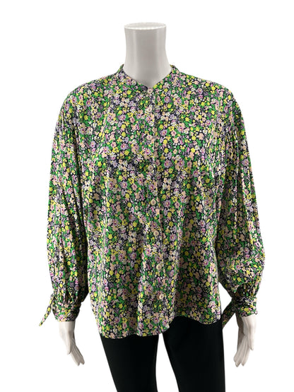 Maeve by Anthropologie multi Long Sleeve Ditsy Floral Peasant Blouse Tie-Cuff Size Small - Size S