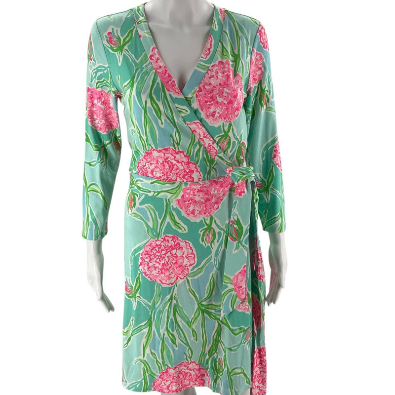 Lilly Pulitzer Aqua/Green/Pink Floral Ladies Pre-Owned Dress - Size Medium - Margaret’s Fine Consignment