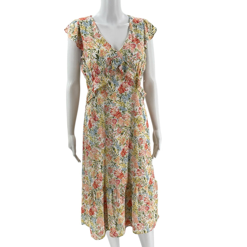 Collective Concepts White/Peach/Yellow/Blue Floral Pre-Owned Dress - Size Small - Margaret’s Fine Consignment