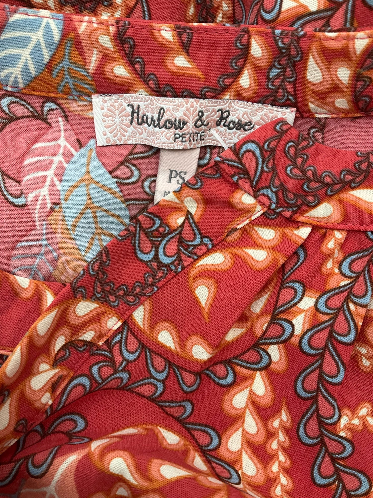 Harlow &amp; Rose Pink/Orange Print Pre-Owned Ladies Dress - Size Small Petite - Margaret’s Fine Consignment