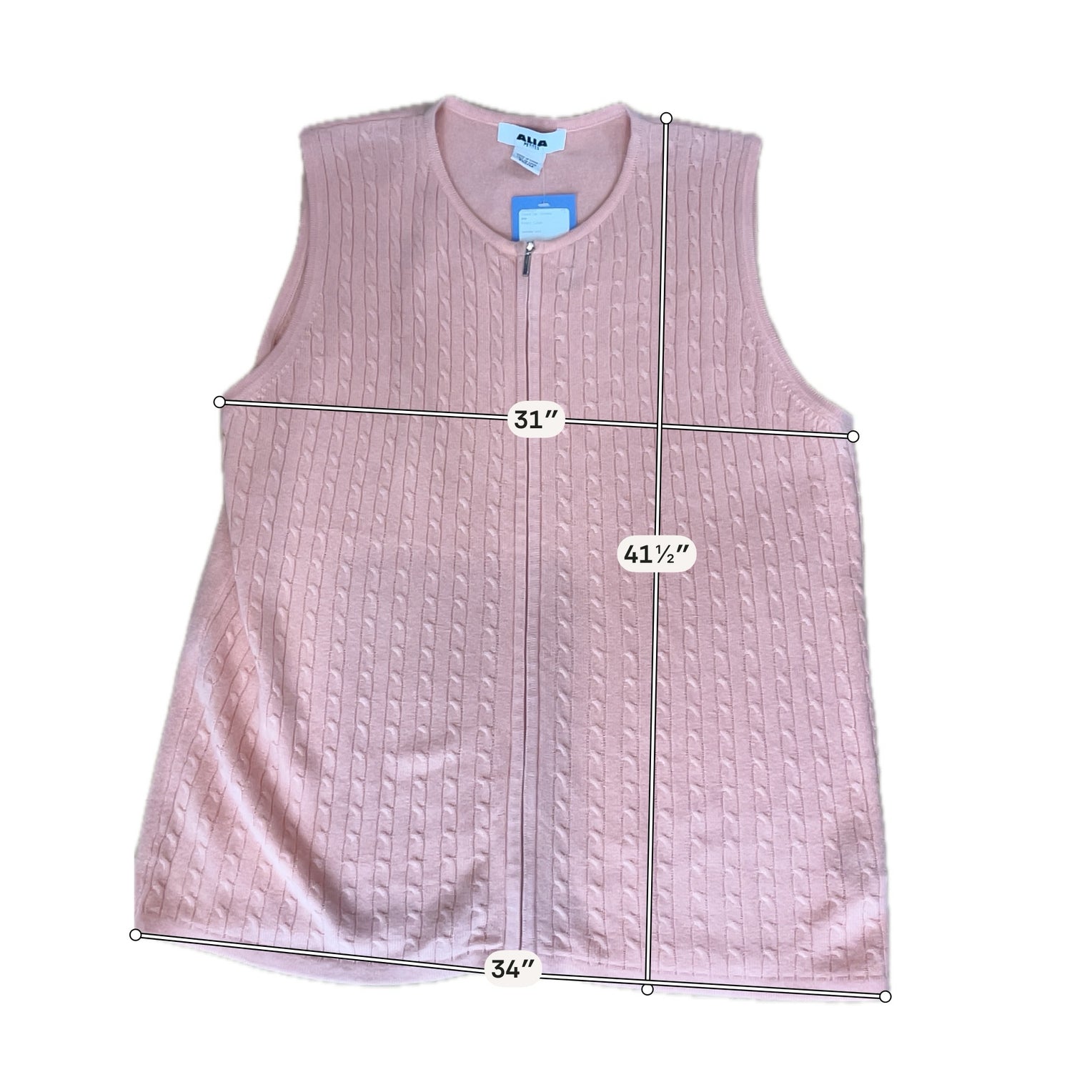 Alia Petites Cable Knit Zip Front Sweater Vest Tunic | Peach Cobbler | Size Medium Petite