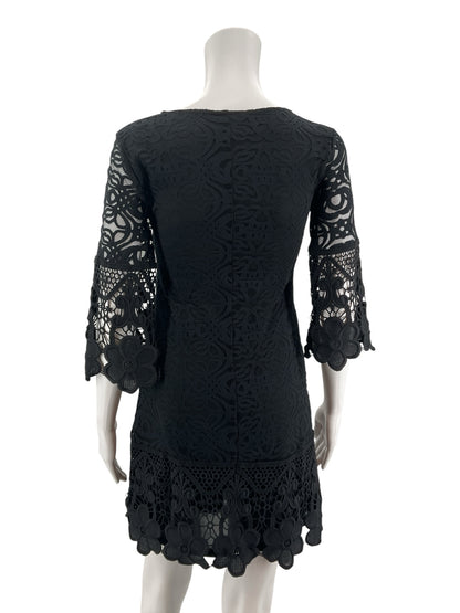 Alfani Petite Black Crochet Lace Bell Sleeve Tiered Mini Dress PP