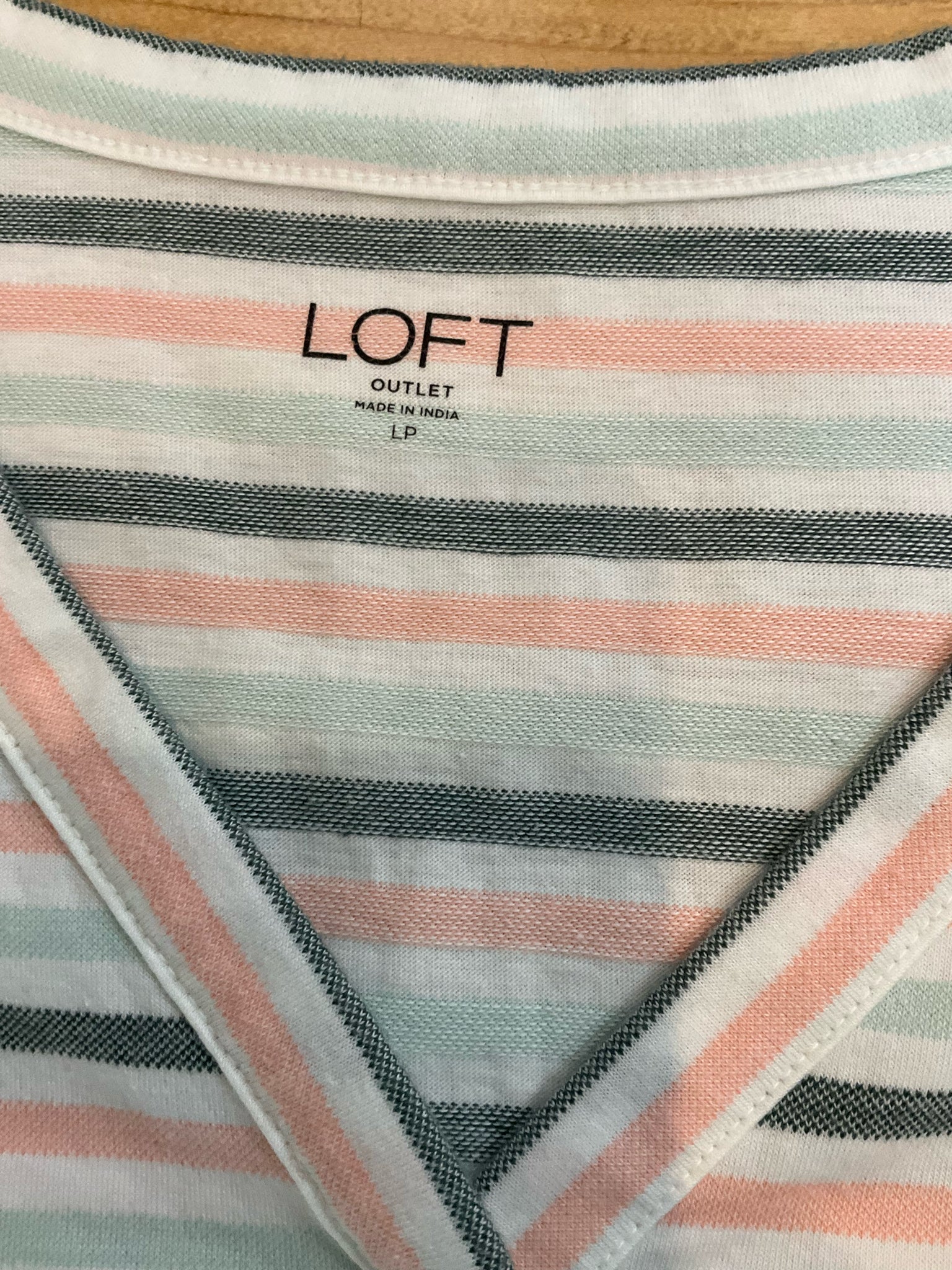 LOFT Outlet Striped Button-Front Top V-Neck Cap Sleeve Blouse Size Large Petite LP
