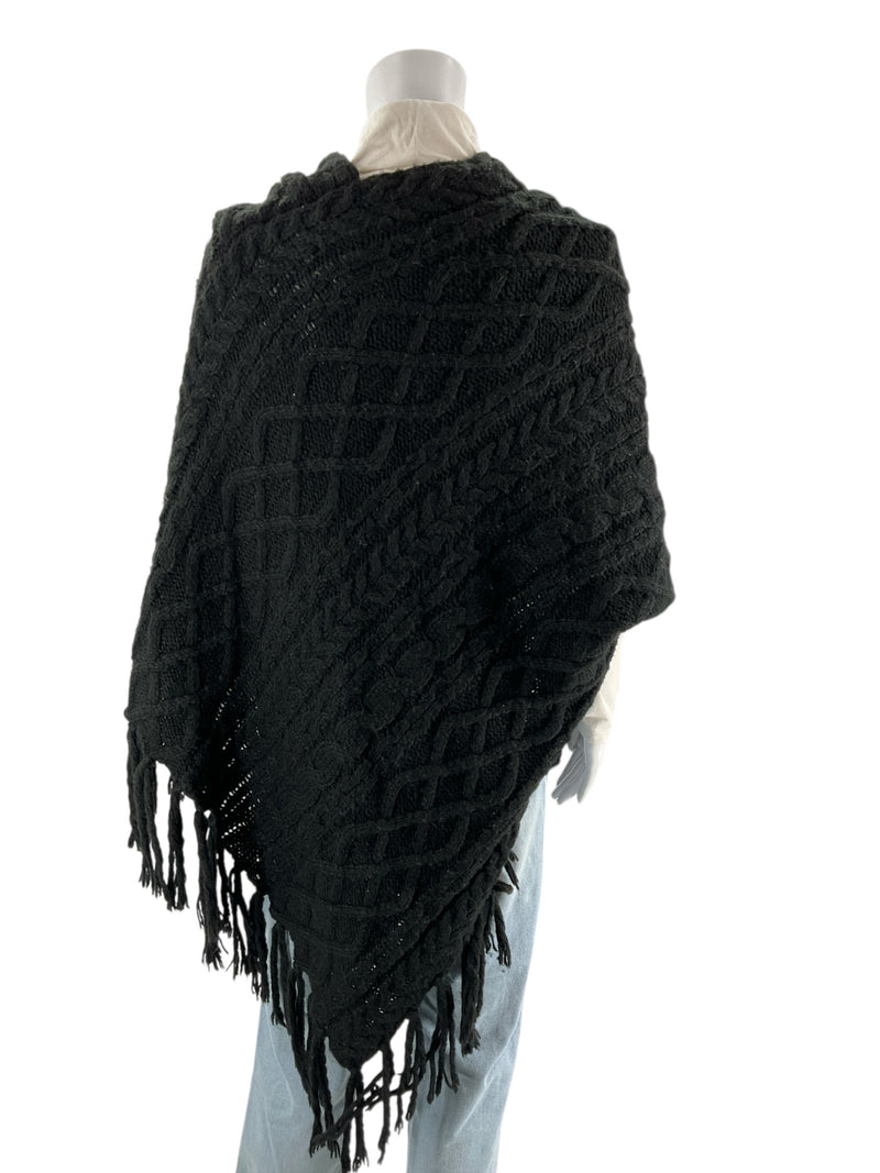 Aerie Black Fringe Pre-Owned Ladies Poncho - Size One Size Fits Most
