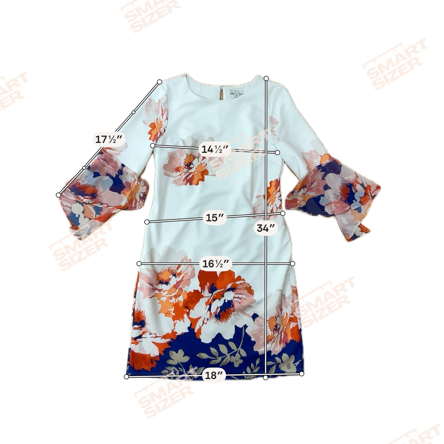 est 1946 white/blue/orange Shift Est. 1946 Floral Flounce Bell Sleeve Shift Dress Size XS - Size XS