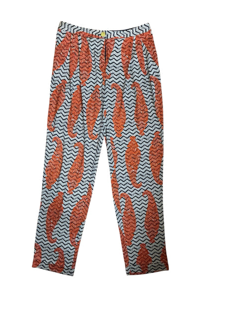 Tory Burch Nadia Print Silk Pull-On Pants Navy Orange White Size 6 - ONLINE ONLY