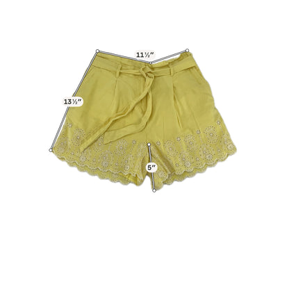 LOFT Yellow Linen Blend Eyelet Scalloped Tie Waist Shorts Size Small - ONLINE ONLY
